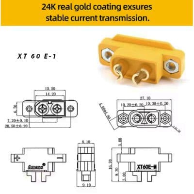 Amass XT60 E1 Male Connector 2 Each - Approach RC Concepts
